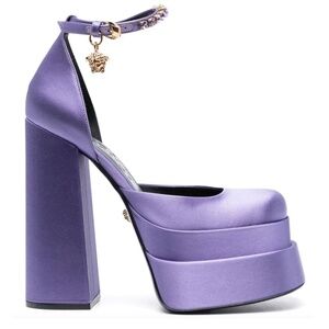Versace Medusa Aevitas Orchid Purple Satin Crystal Runway Platform Pumps
